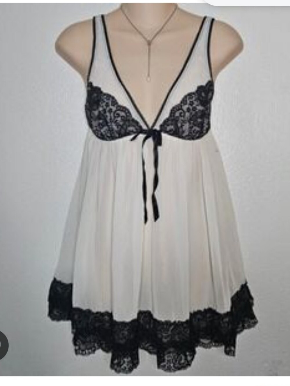 Victoria's Secret White Chemise with Black Lace Trim With Matching Thong